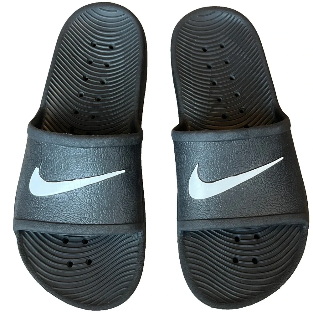Nike Kawa Shower Slides Black‎ White Logo Sandals Youth 3 C